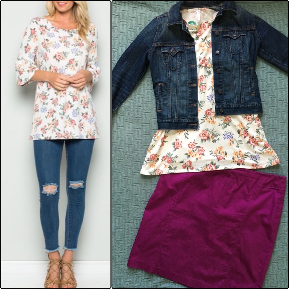 NWT Cream Floral Bell Sleeve Tunic Top - Picture 3 of 8